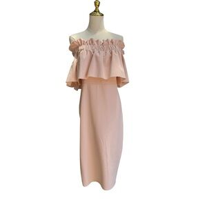ASOS | Beige Pink Off-Shoulder Midi Dress | Size 6